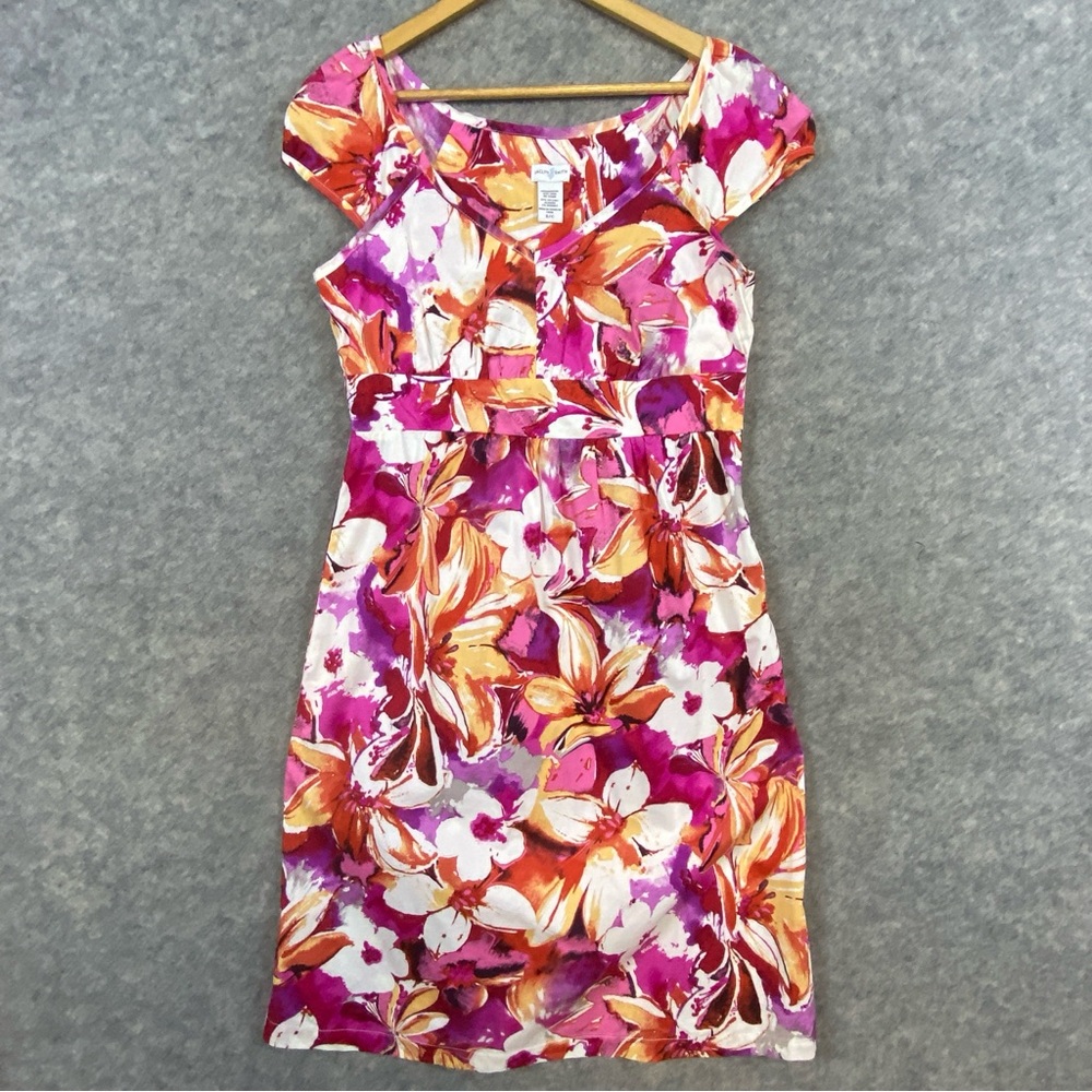 Jacklyn Smith Floral Sheath Dress S Pink Purple Orange Cap Sleeve Knee Length